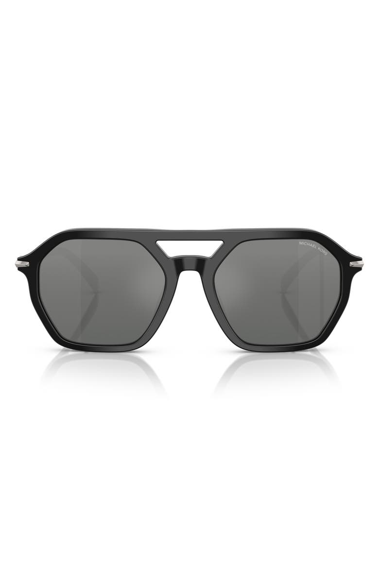 Michael Kors Jackson Hole 57mm Pilot Sunglasses, Main, color, Black / Silver Flash Gradient