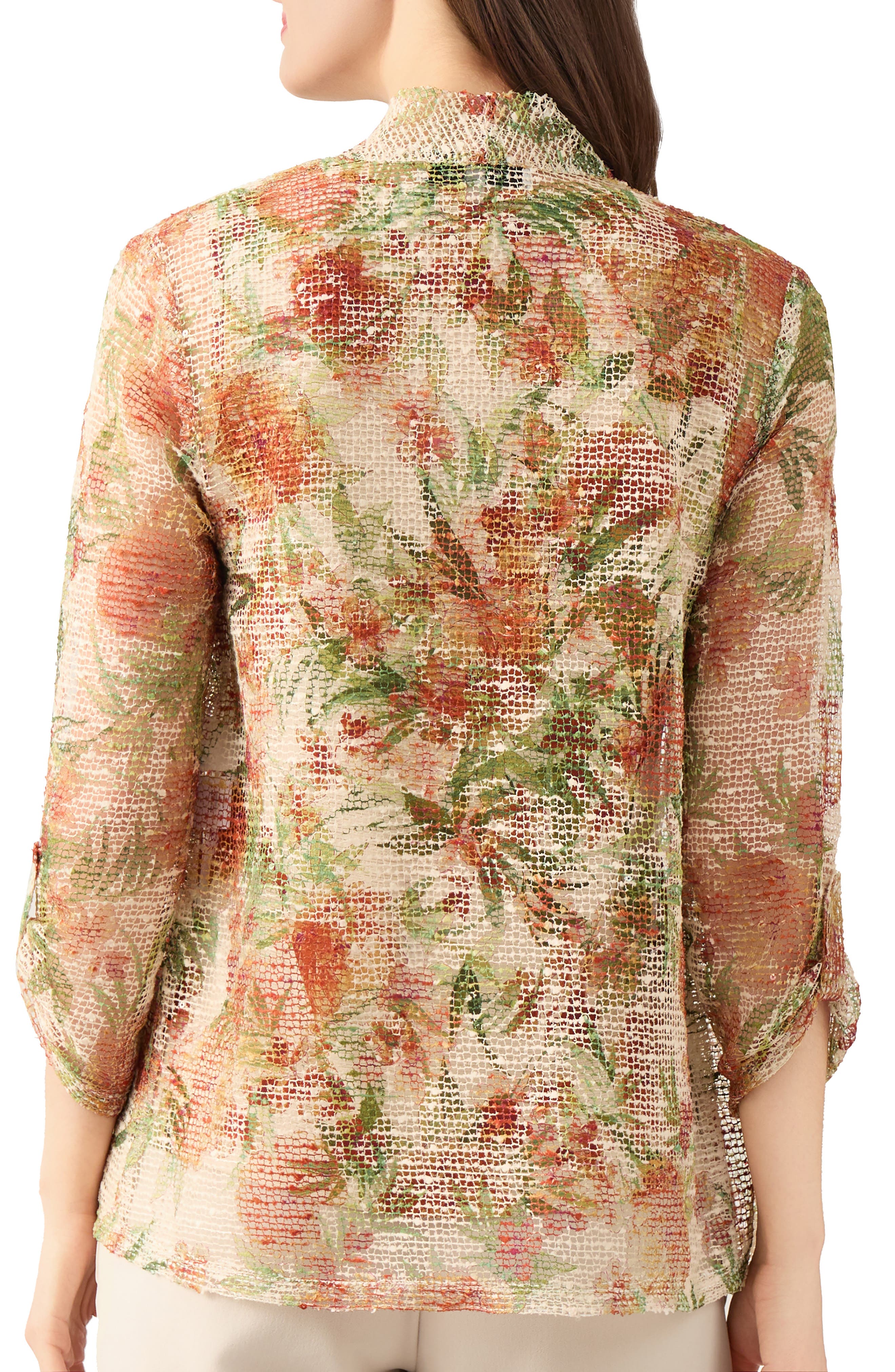 Floral Mesh Open Front Cardigan - image 2