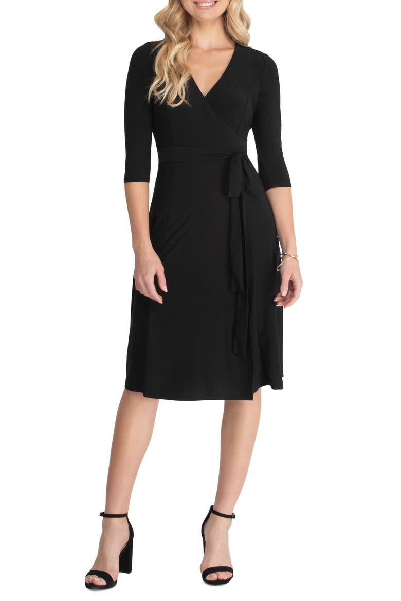 Essential Midi Wrap Dress, Main, color, BLACK NOIR