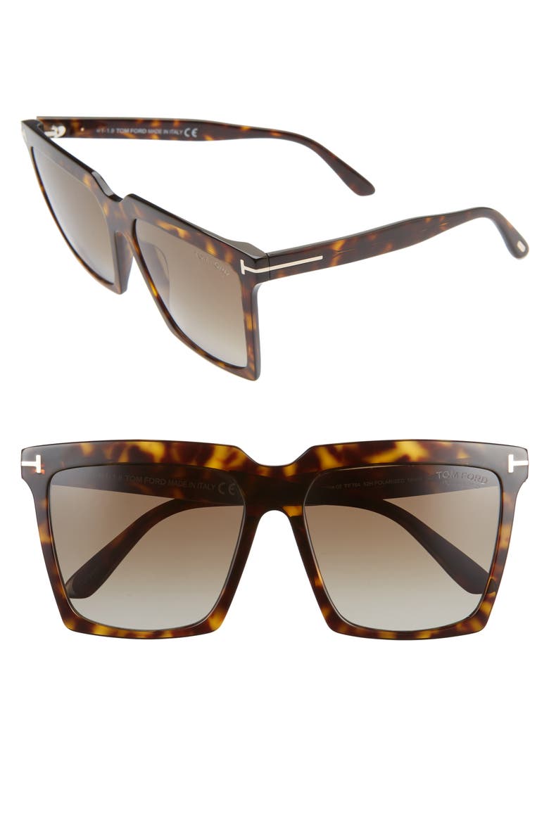 Sabrina 58mm Polarized Gradient Square Sunglasses, Alternate, color, DARK HAVANA/ ROVIEX