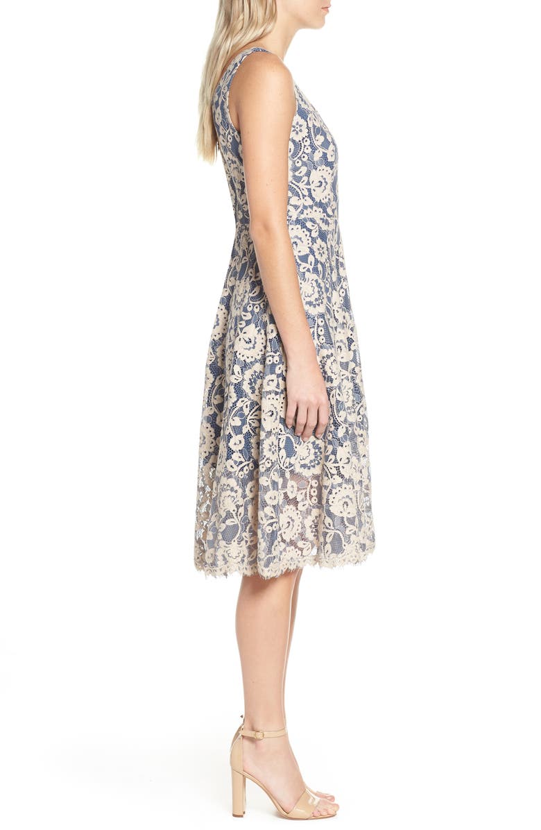 Vince Camuto Lace V-Neck Fit & Flare Dress, Alternate, color, 