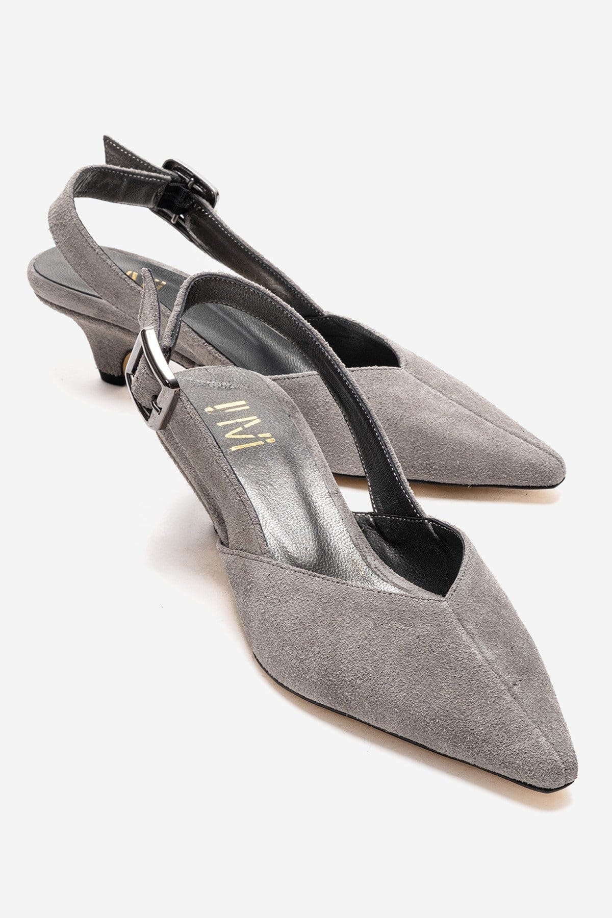 Forever & Always Shoes Dioris Leather Slingback Kitten Heel Pump, Main, color, Grey Suede