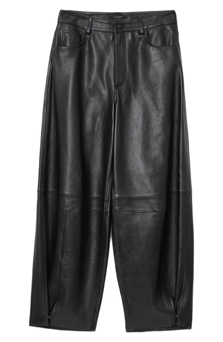 AllSaints Jett Barrel Leg Leather Pants, Alternate, color, Black