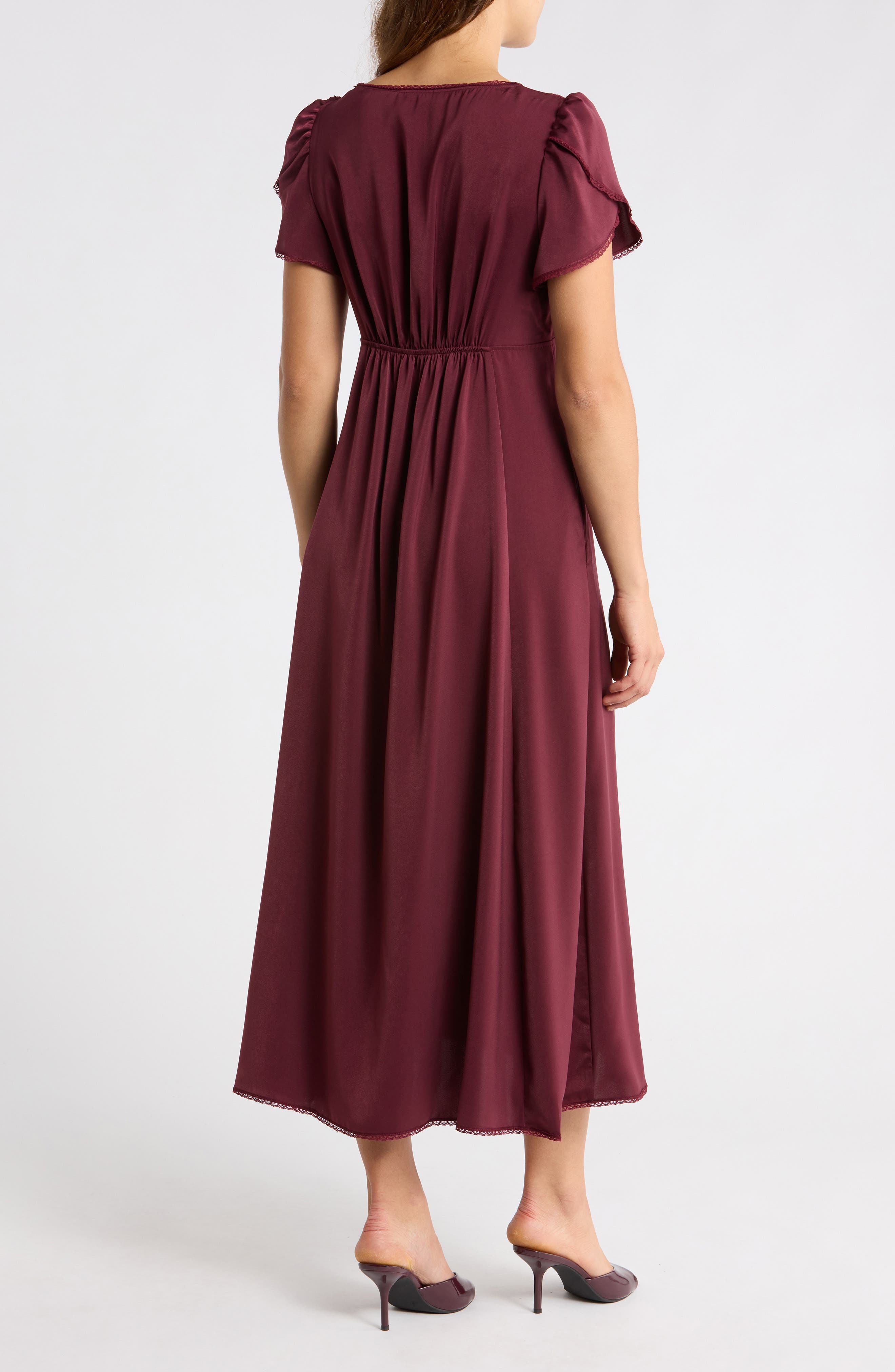 Lace Trim Puff Sleeve Maxi Dress
