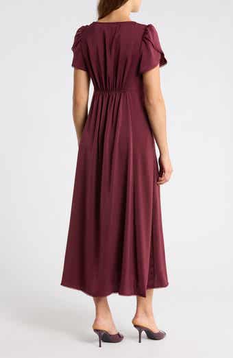 Lace Trim Puff Sleeve Maxi Dress