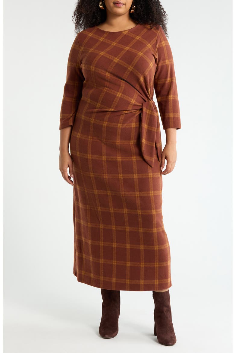 Plaid Boat Neck Maxi Dress, Main, color, RUST