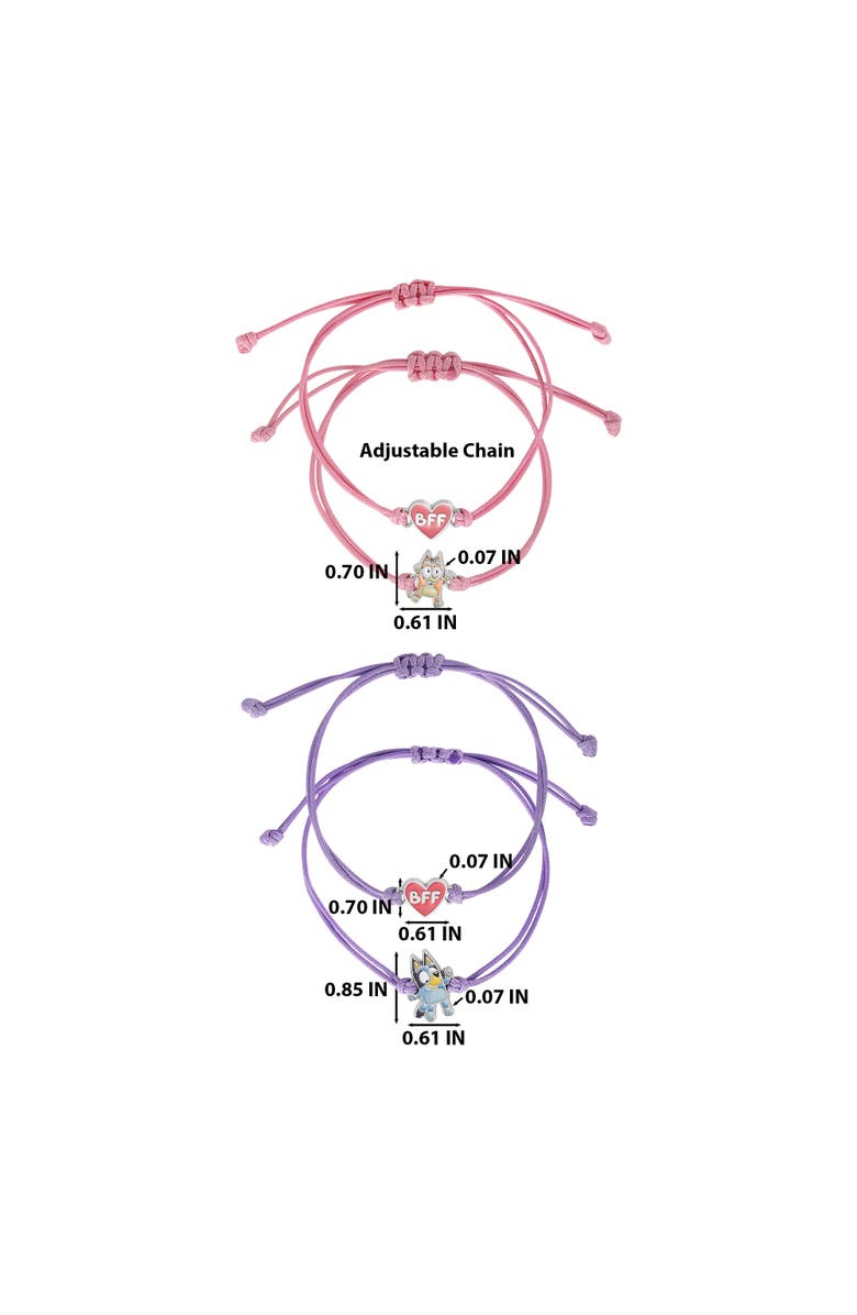 BLUEY Adjustable Friendship Bracelet Set, Heart Charm, 4-Pack, Alternate, color, Multicolor