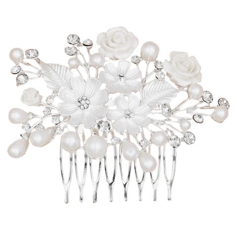Crystal White Pearl and Flower Hair Comb