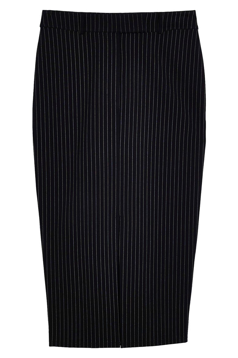 Pinstripe Ponte Knit Midi Skirt, Alternate, color, NAVY