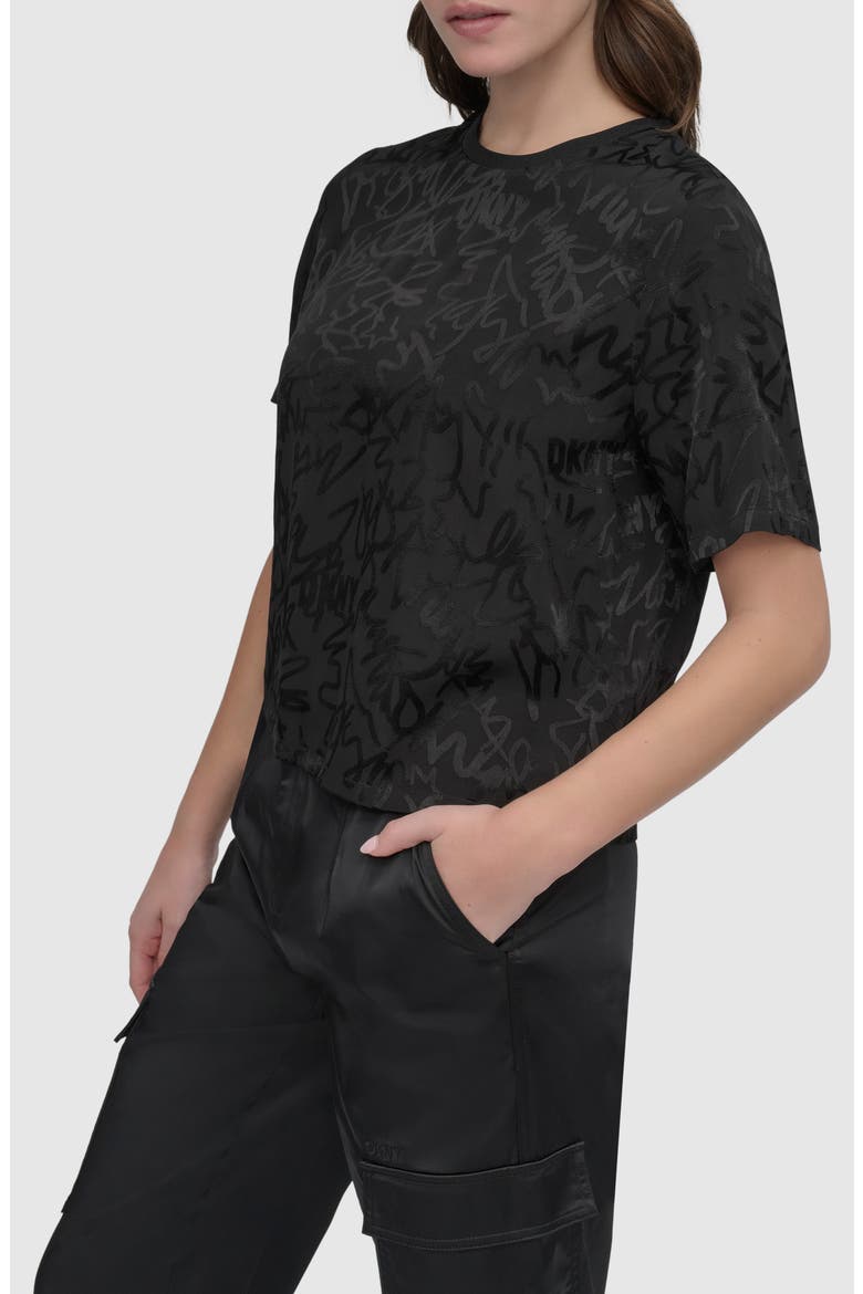 Scribble Logo Jacquard Top, Alternate, color, BLACK