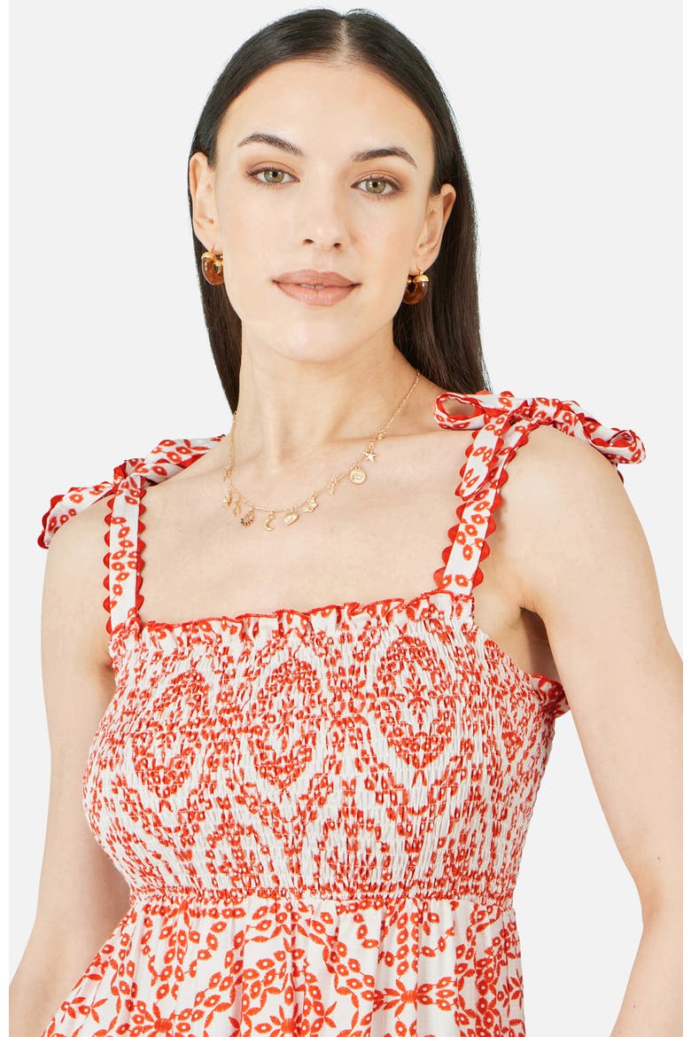 Ruched Tie Strap Midi Sun Dress, Alternate, color, Red