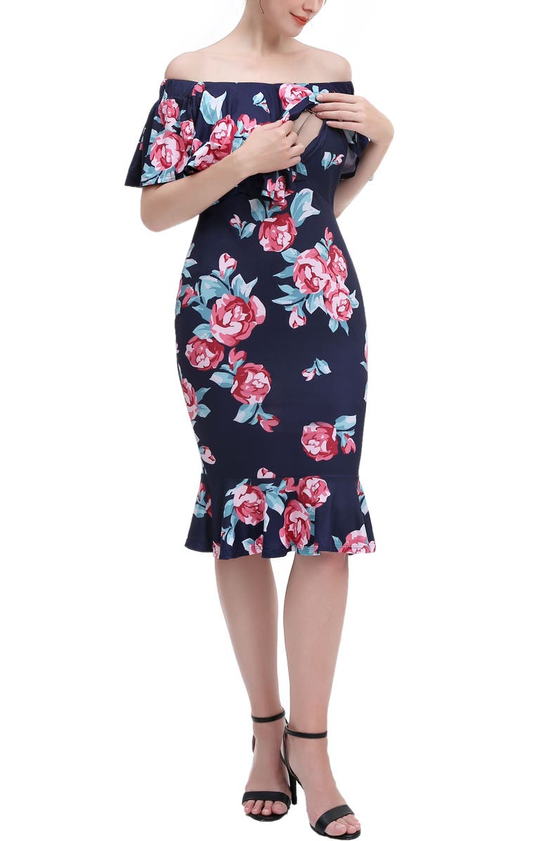 Kimi & Kai Lyra Off the Shoulder Maternity Nursing Mermaid Dress, Alternate, color, Multicolored