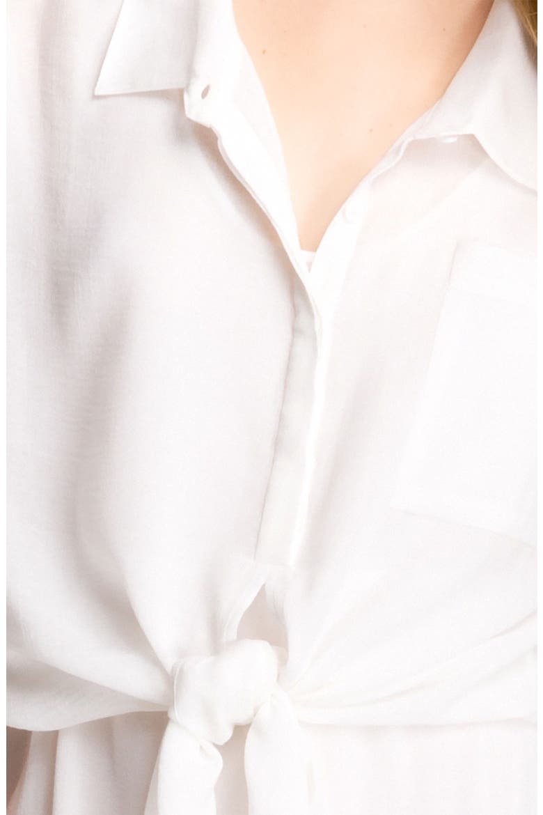 'Linnia' Tie Front Shirtdress, Alternate, color, WHITE