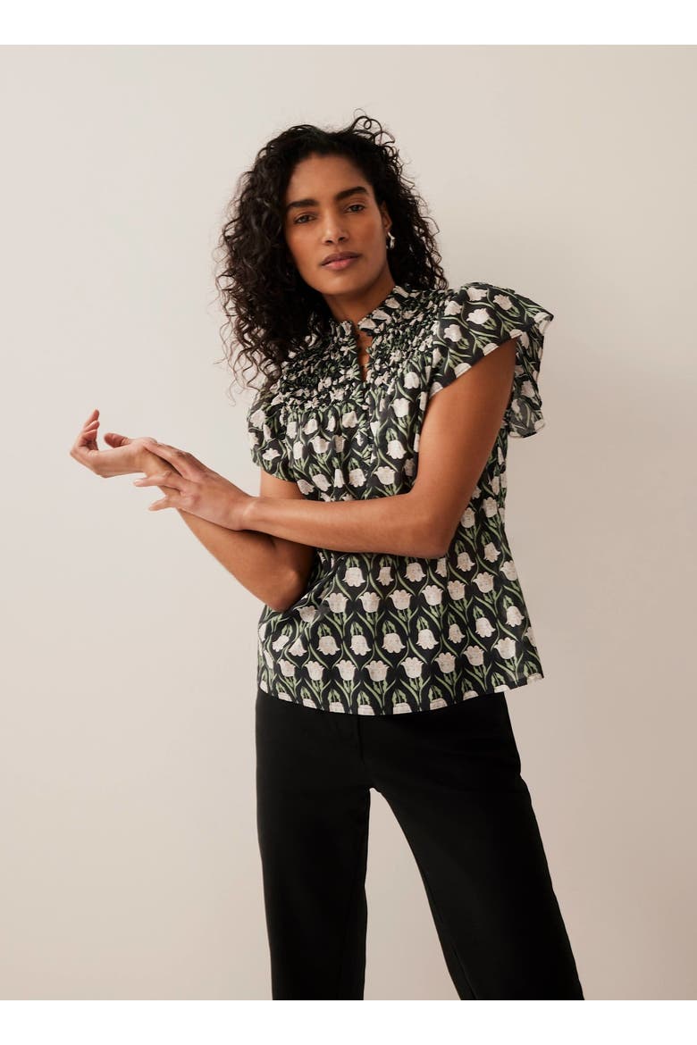Print Cotton Blouse, Main, color, Black