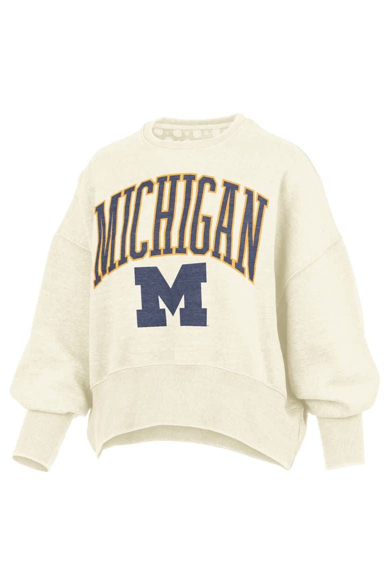 Women's Pressbox Natural Michigan Wolverines Oversized Waist-Length Crewneck Sweatshirt, Alternate, color, Natural