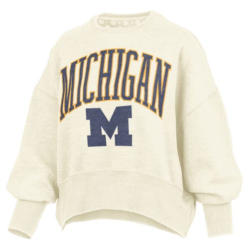 Pressbox Natural Michigan Wolverines Oversized Waist-length Crewneck Sweatshirt In Neutral