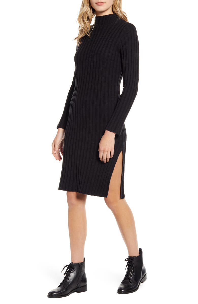 BP. Ribbed Long Sleeve Sweater Dress, Main, color,