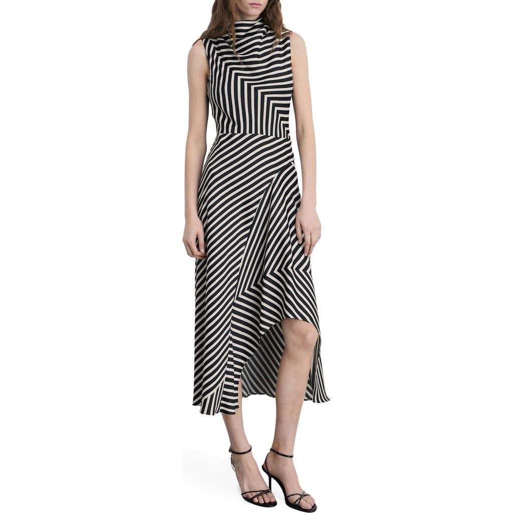 Mango Dunia Stripe Asymmetric Sleeveless Midi Dress In Black