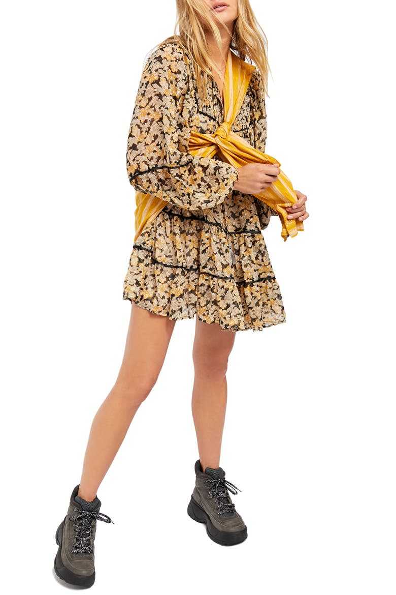 Swinging Long Sleeve Tunic Dress, Main, color, BLACK COMBO