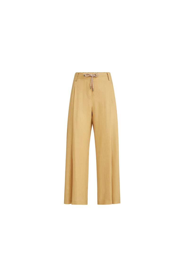 Linen trousers with drawstring and monili, Alternate, color, Zabaione Yellow