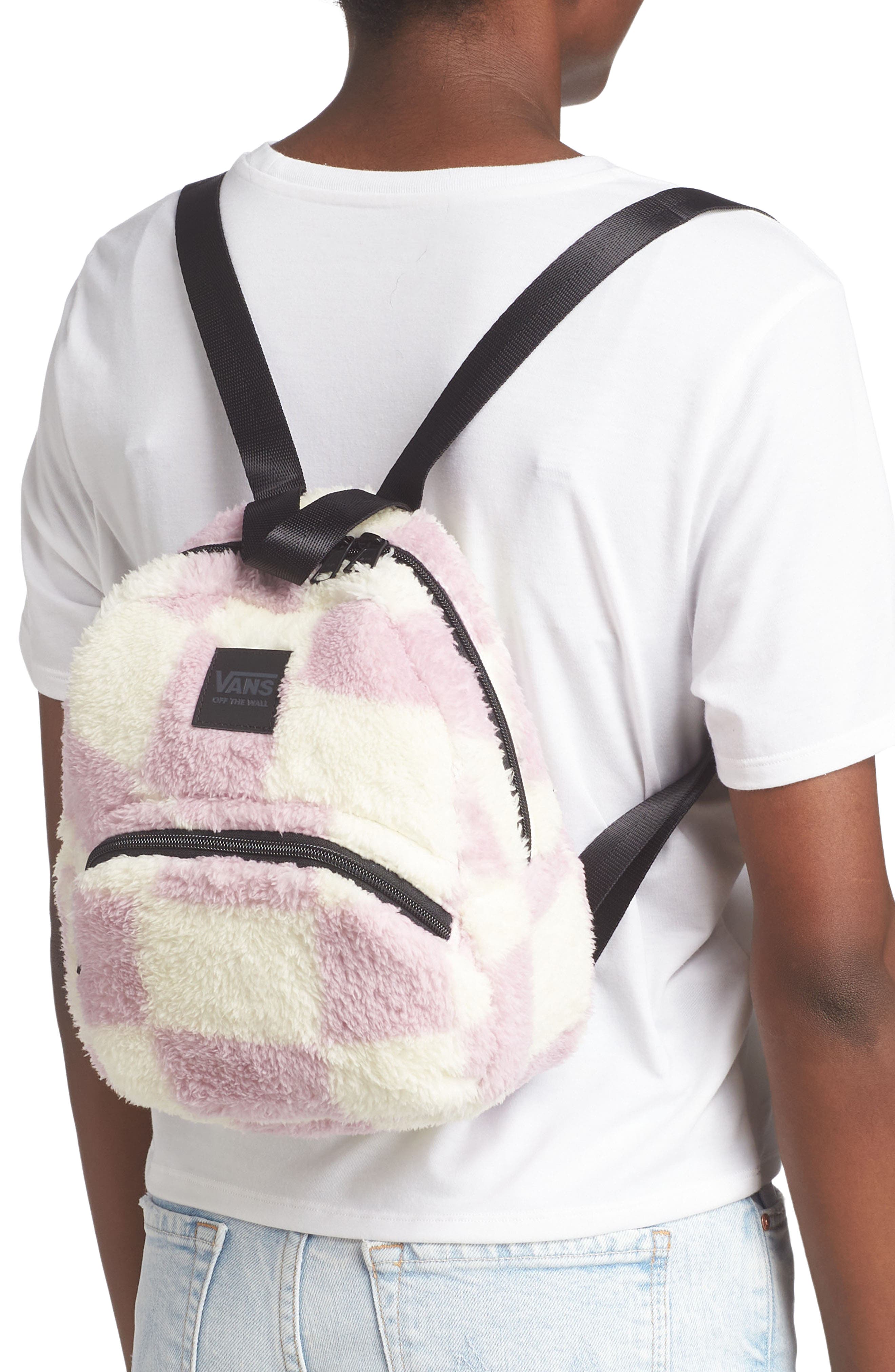 Vans Black Sheep Checkerboard Faux Fur Backpack, Alternate, color, 