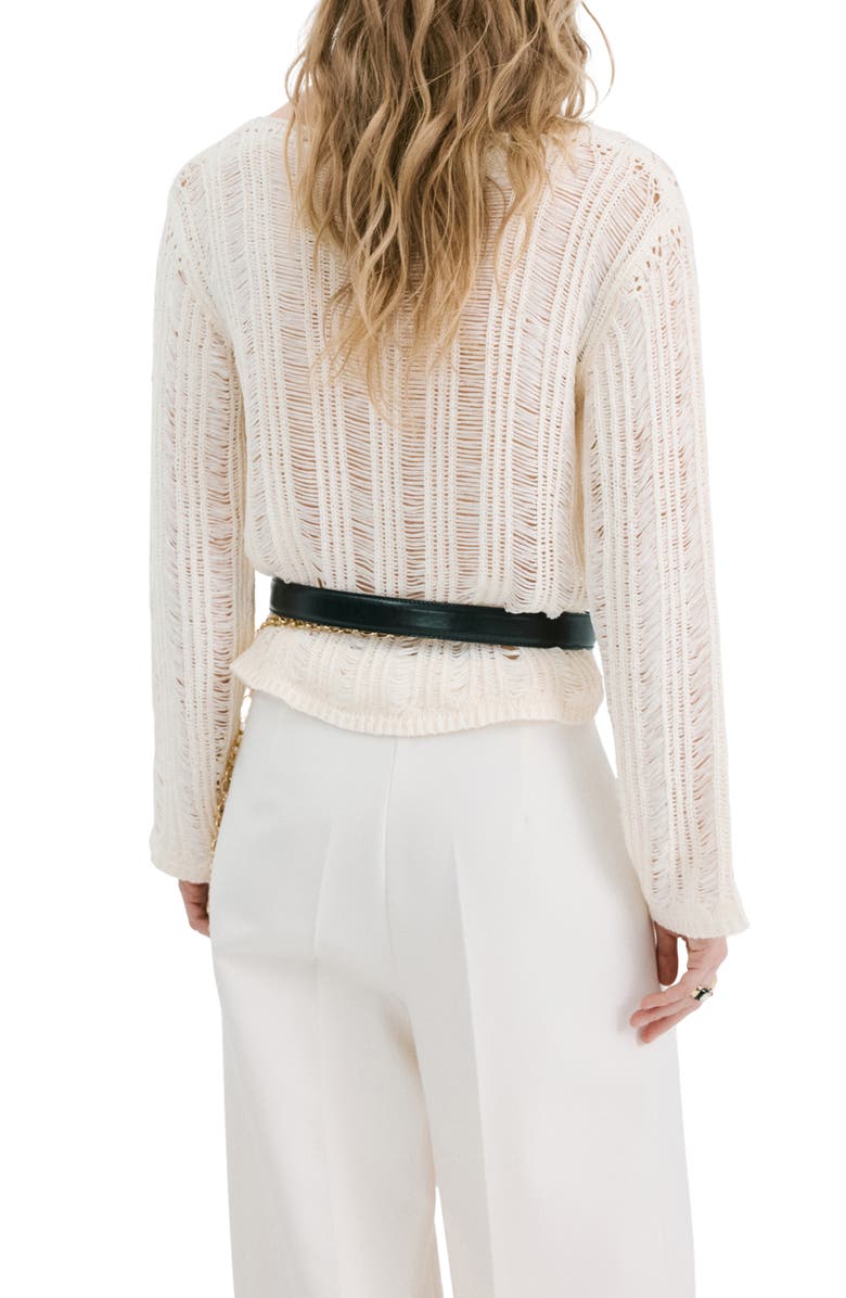 MANGO Fray Open Knit Sweater, Alternate, color, Ecru