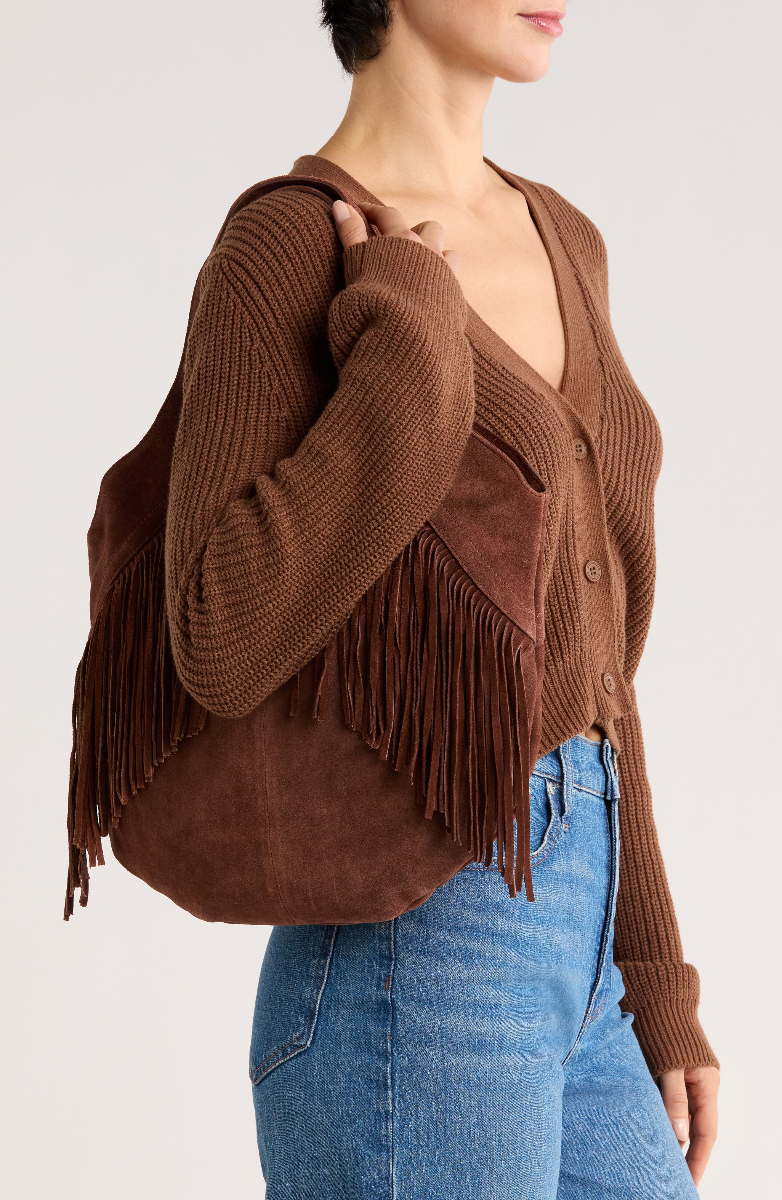 Lucky Brand Nyra Fringe Suede Tote Bag, Alternate, color, Dark Cappuccino