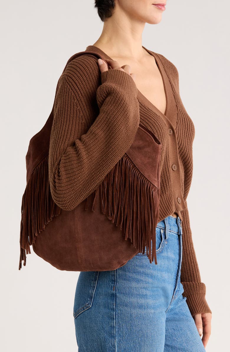 Lucky Brand Nyra Fringe Suede Tote Bag, Alternate, color, Dark Cappuccino