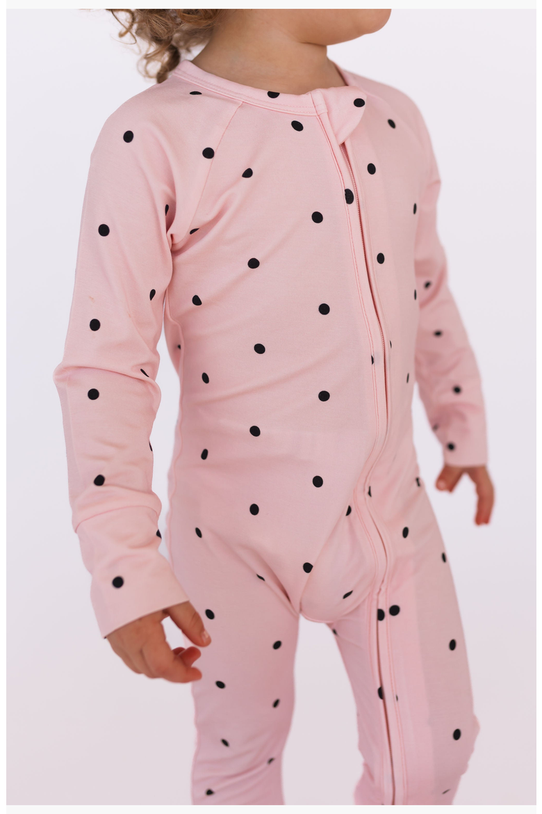 Polka Dot Zipper Romper, Alternate, color, Blush Polka Dot