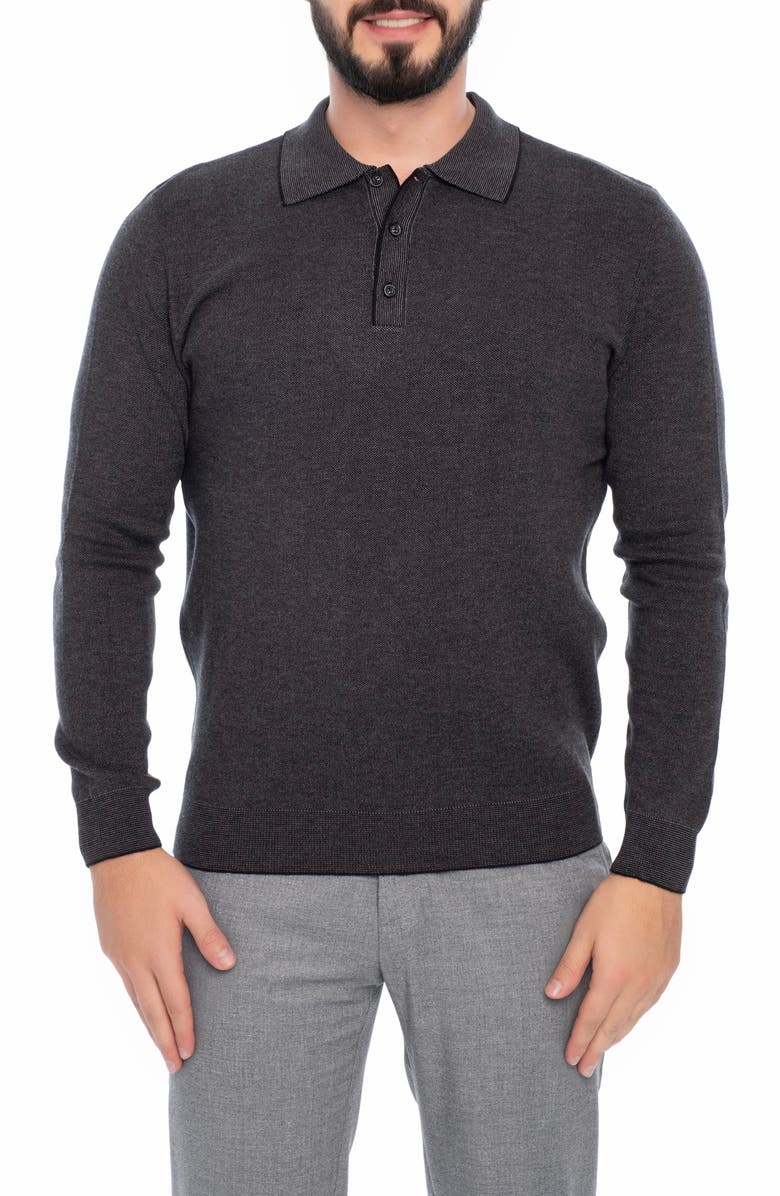 VELLAPAIS Long Sleeve Cotton Polo, Main, color, Dark Grey