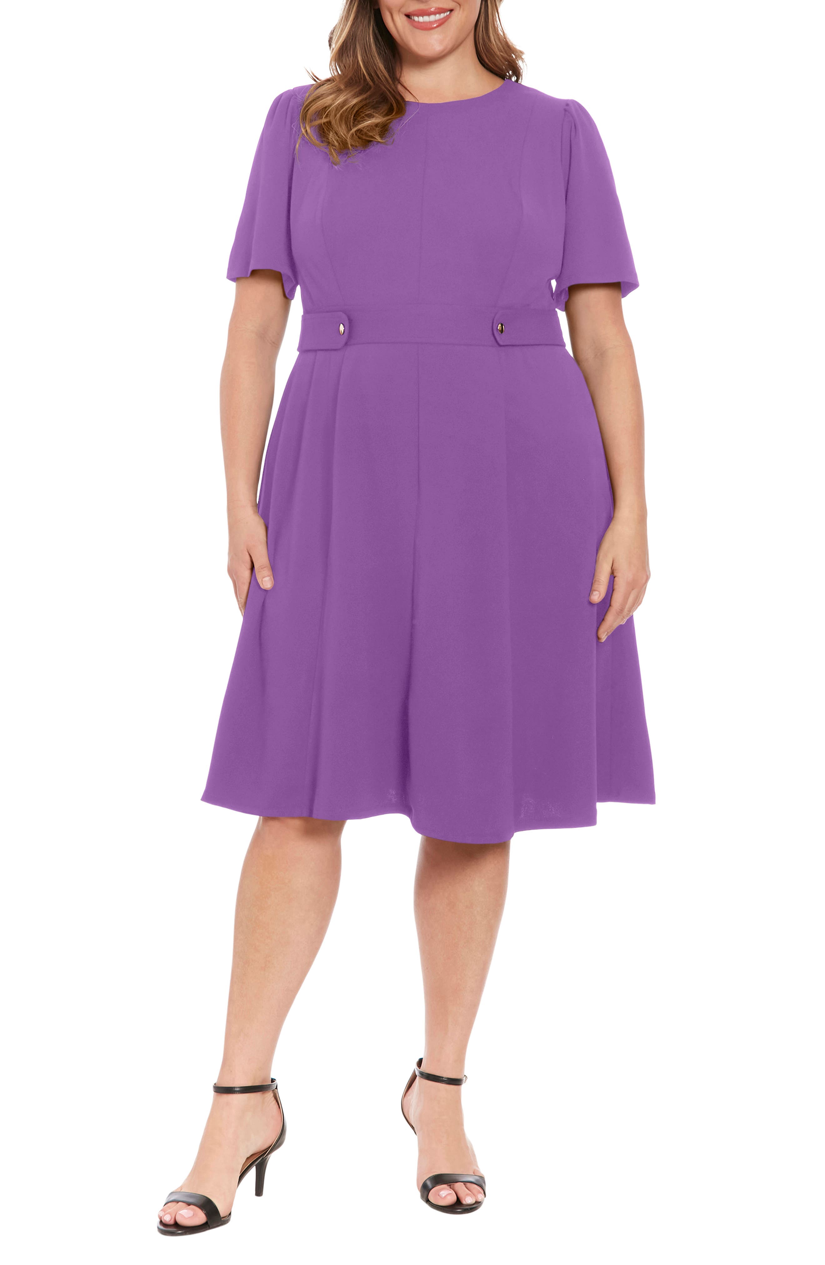 London Times Short Sleeve Fit & Flare Midi Dress