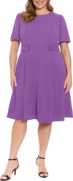 London Times Short Sleeve Fit & Flare Midi Dress