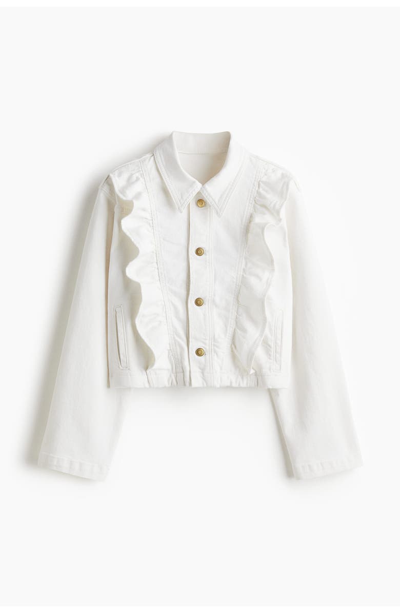 H&M Frill-trimmed Denim Jacket, Main, color, White
