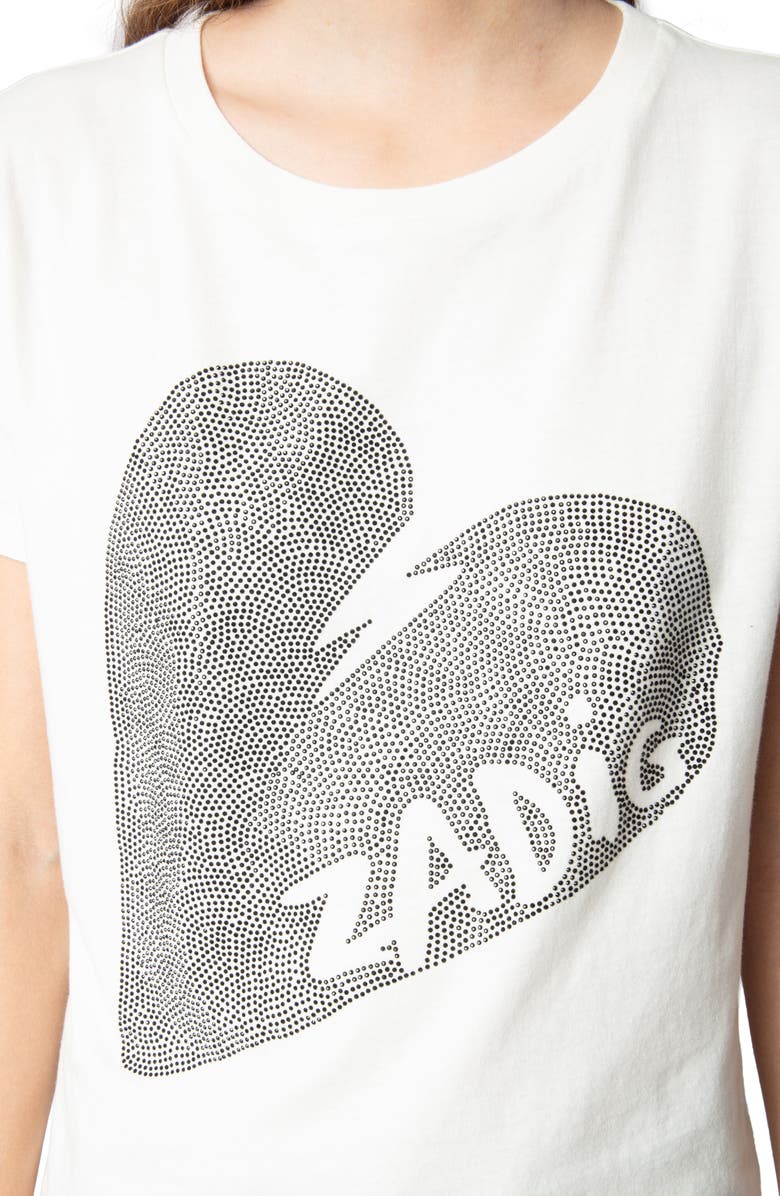 Zadig & Voltaire Alys Big Heart Strass Crystal Embellished Cotton Graphic T-Shirt, Alternate, color, 