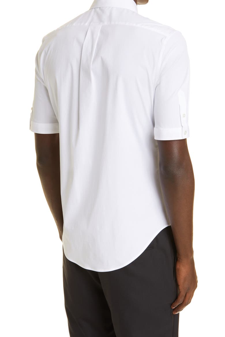 Alexander McQueen Short Sleeve Cotton Stretch Poplin Button-Down Shirt, Alternate, color, WHITE