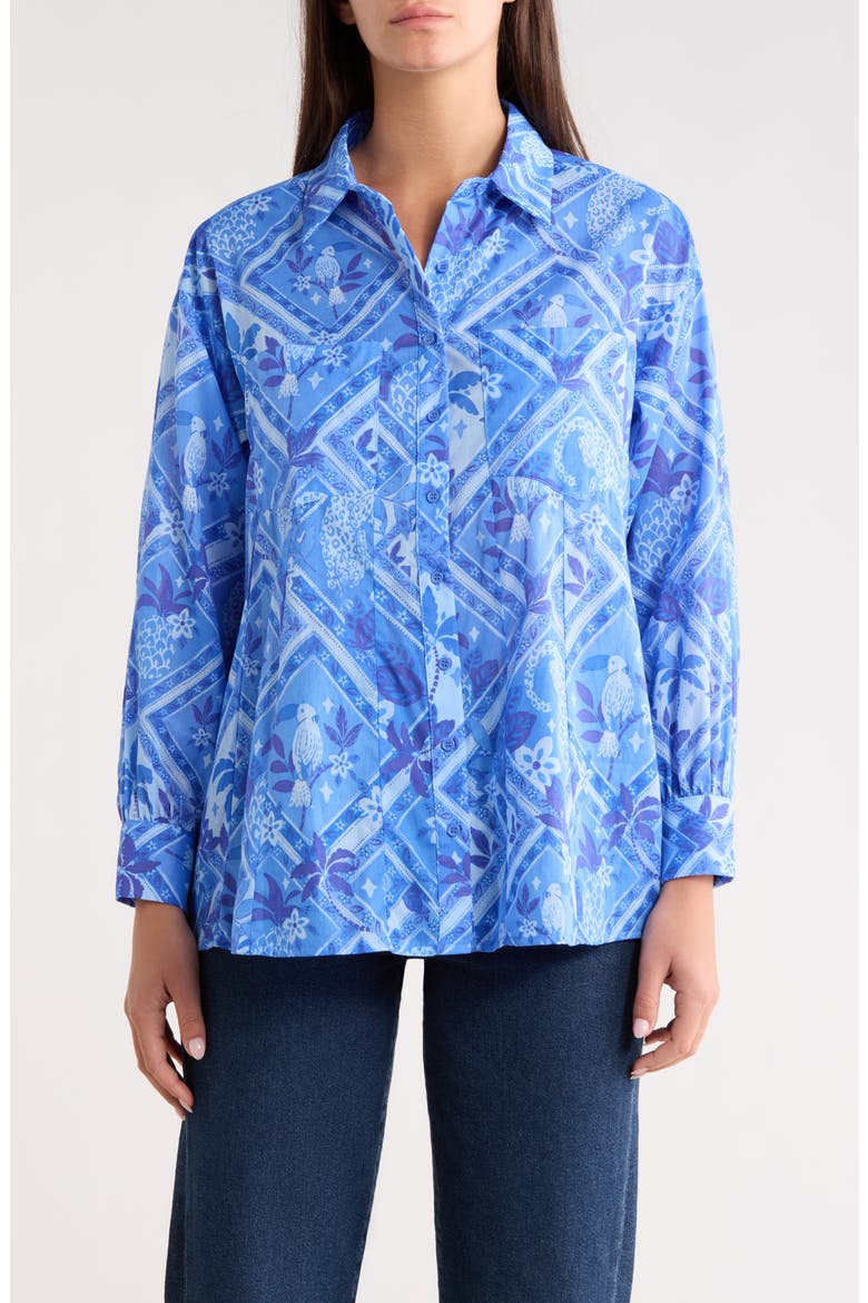 Nala Regie Print Cotton Button-Up Shirt, Main, color, BLUE-MUL