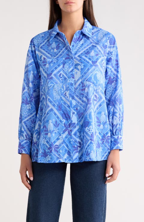 Nala Regie Print Cotton Button-Up Shirt