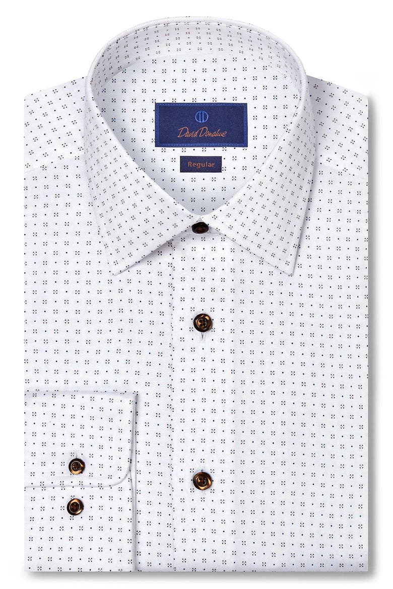 Regular Fit Neat Print Cotton Herringbone Dress Shirt, Main, color, WHITE/ CHOCOLATE