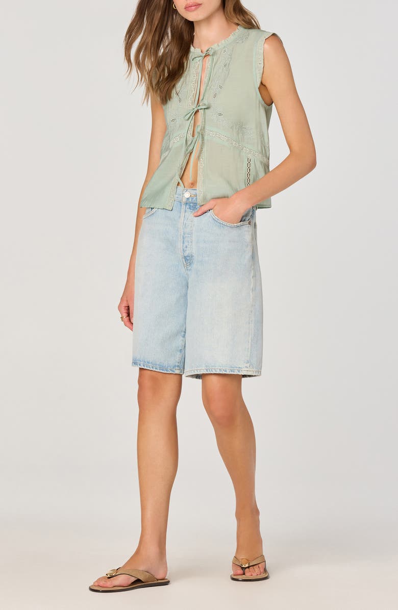 ASTR the Label Lace Trim Tie Front Top, Alternate, color, Sage