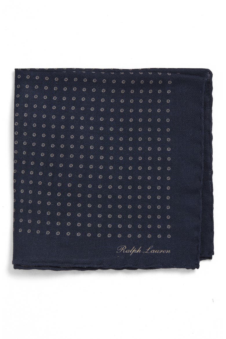 Polka Dot Cashmere & Silk Pocket Square, Main, color, NAVY