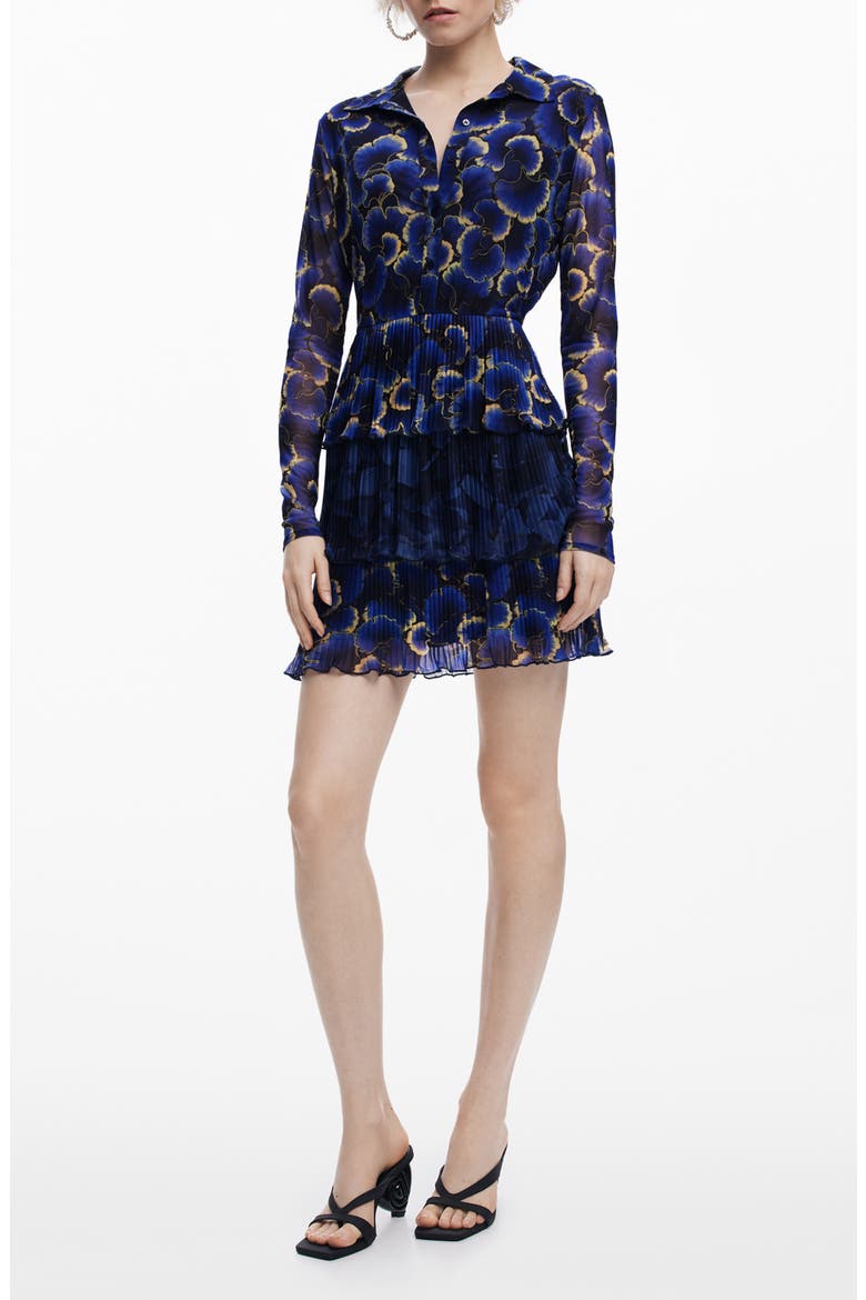 Floral Print Long Sleeve Minidress, Main, color, NAVY BLUE