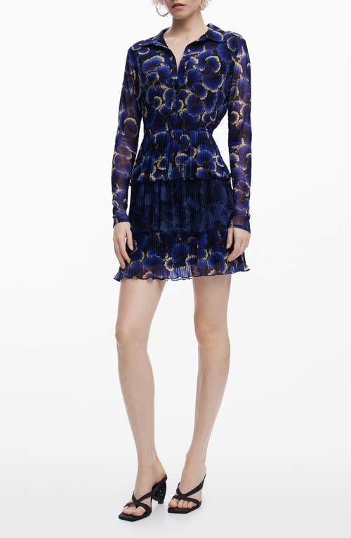 Desigual Floral Print Long Sleeve Minidress In Navy Blue