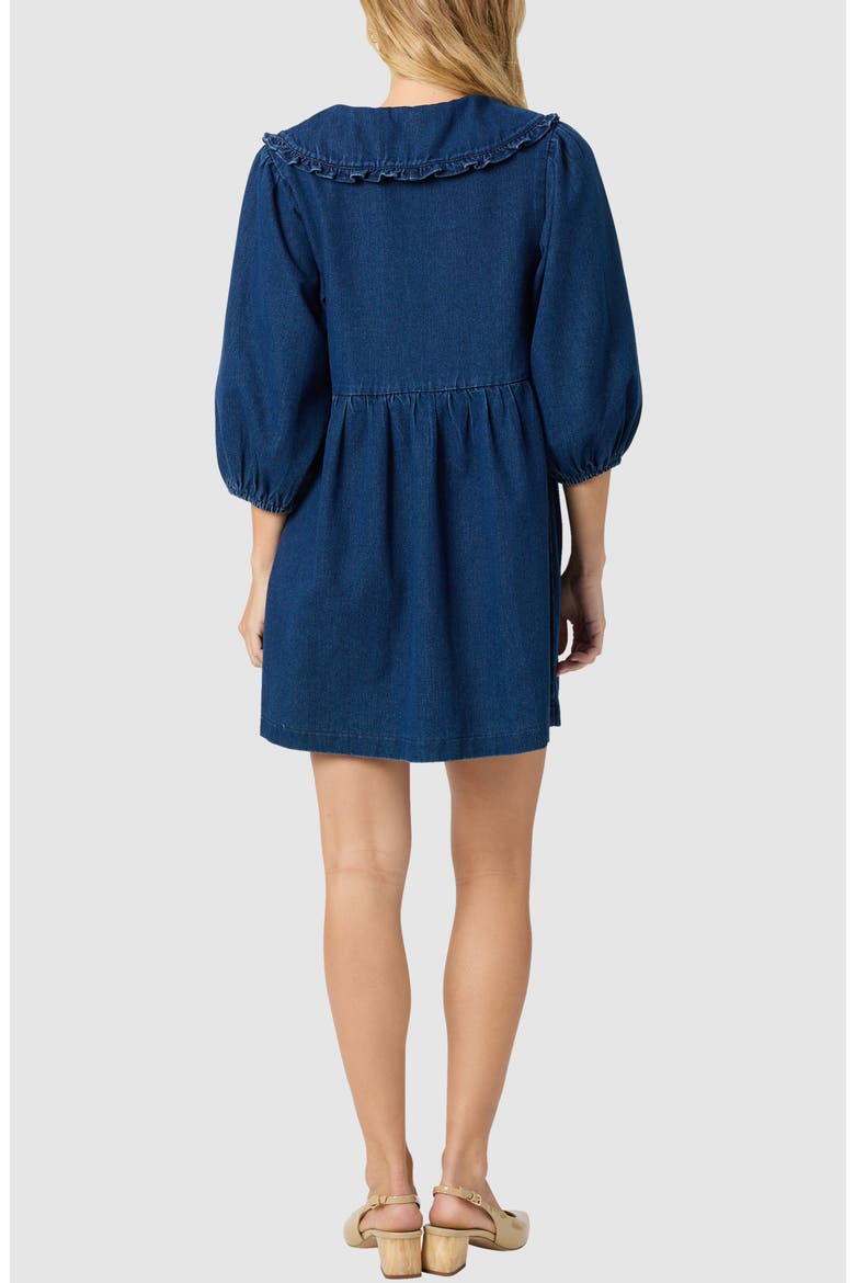 Frill Collar Denim Minidress, Alternate, color, DARK BLUE
