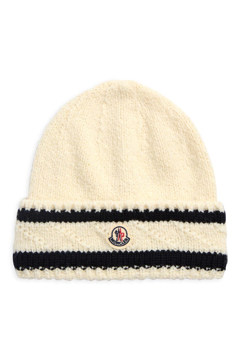 Logo Stripe Cuff Virgin Wool Blend Beanie, Main, color, WHITE/ NAVY