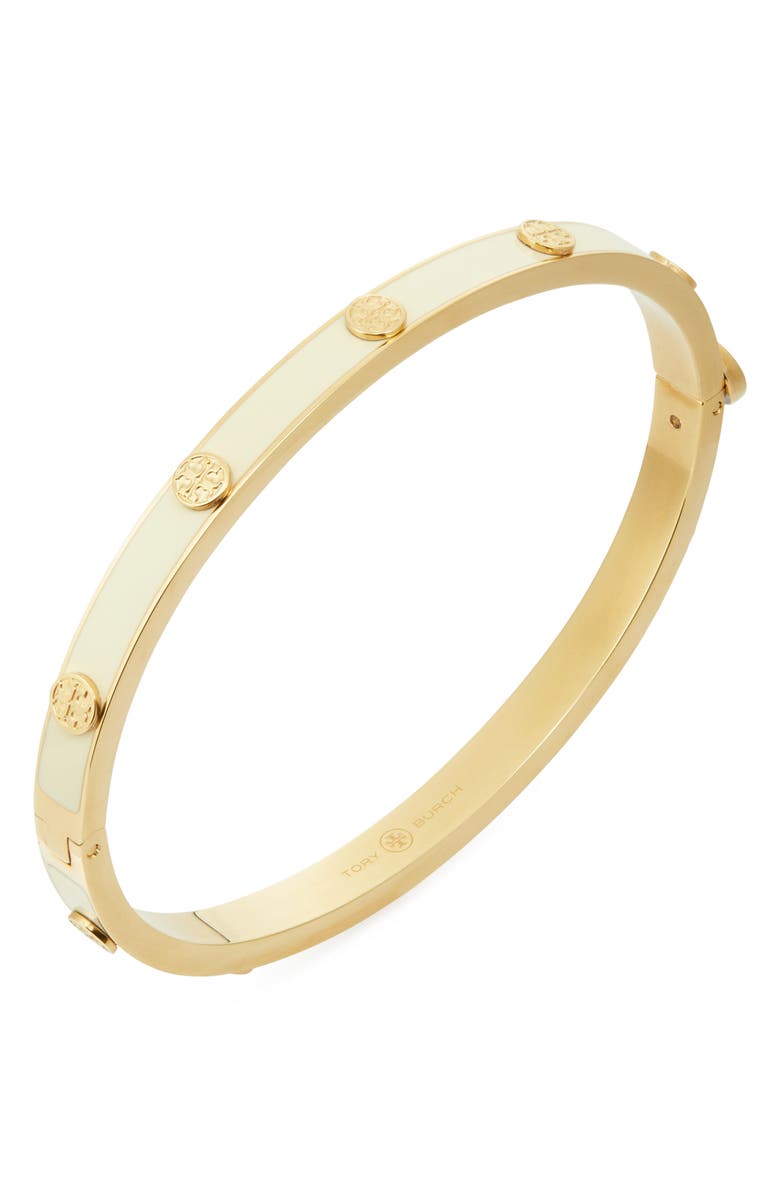 Tory Burch Miller Stud Enamel Hinge Bracelet, Alternate, color, Tory Gold / New Ivory