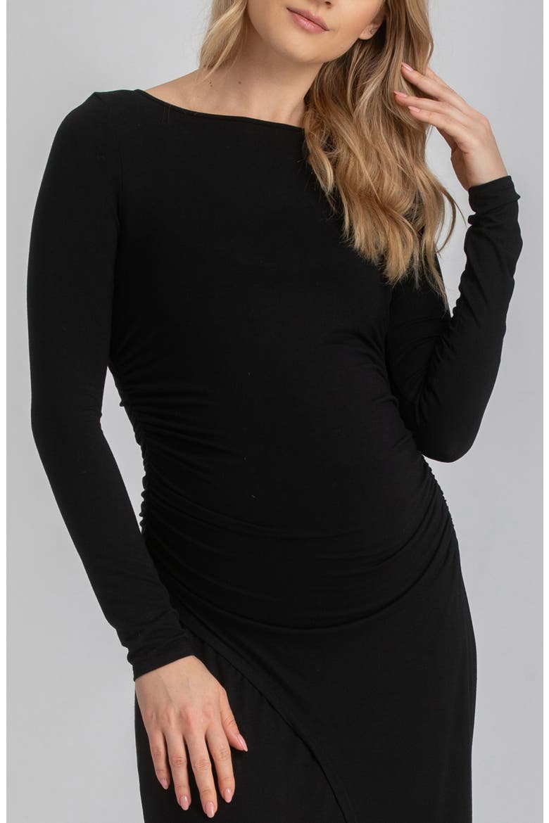Long Sleeve Jersey Maternity Maxi Dress, Alternate, color, BLACK