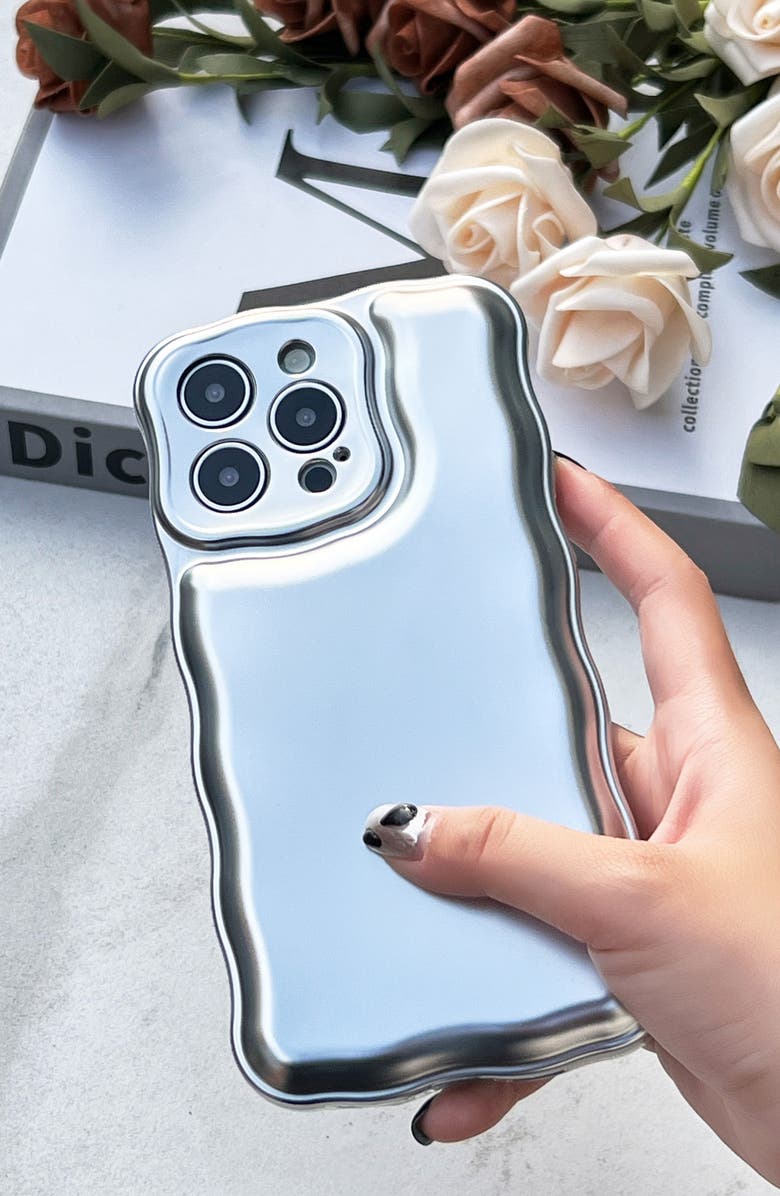 Auramma iPhone 15 Pro Metallic Wavy Cushion Phone Case, Alternate, color, Silver