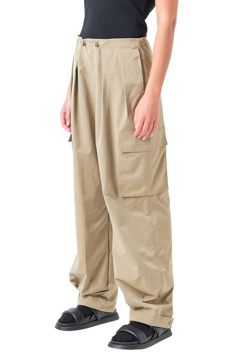 Grey Lab Pleated Low Rise Parachute Cargo Pants, Alternate, color, Khaki