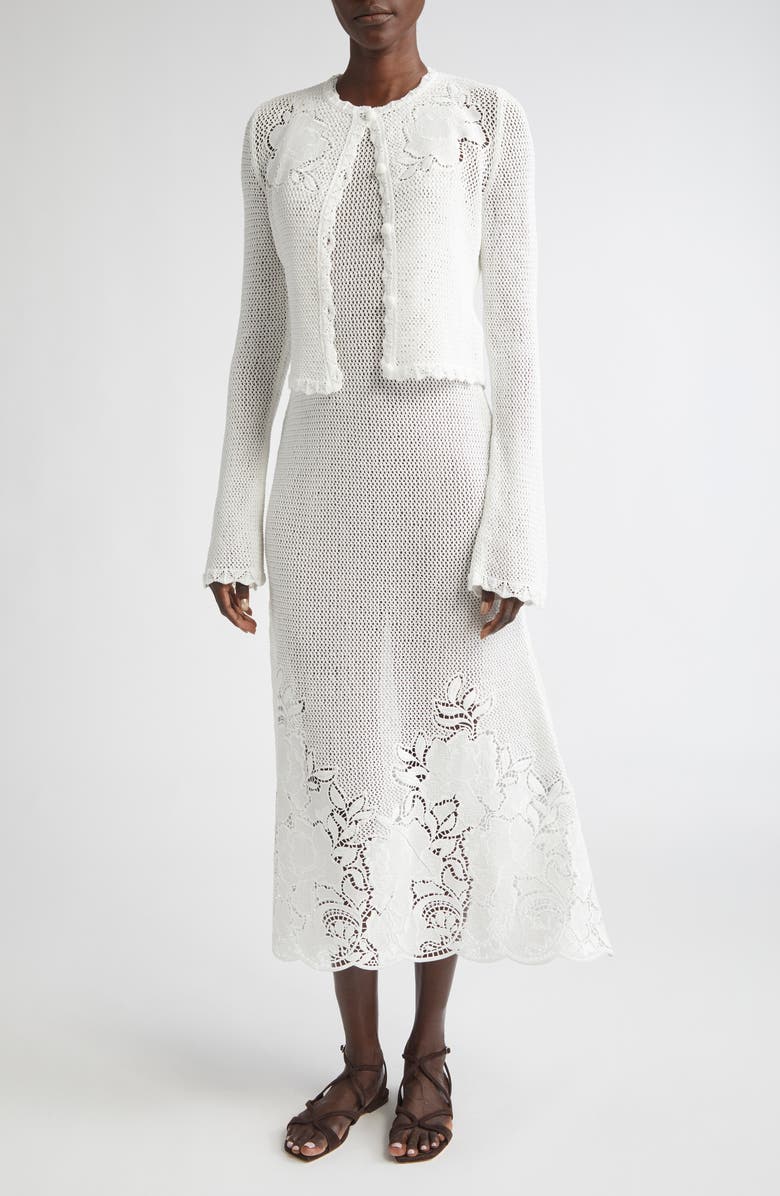 Erdem Open Knit Sleeveless Midi Dress, Alternate, color, Ivory