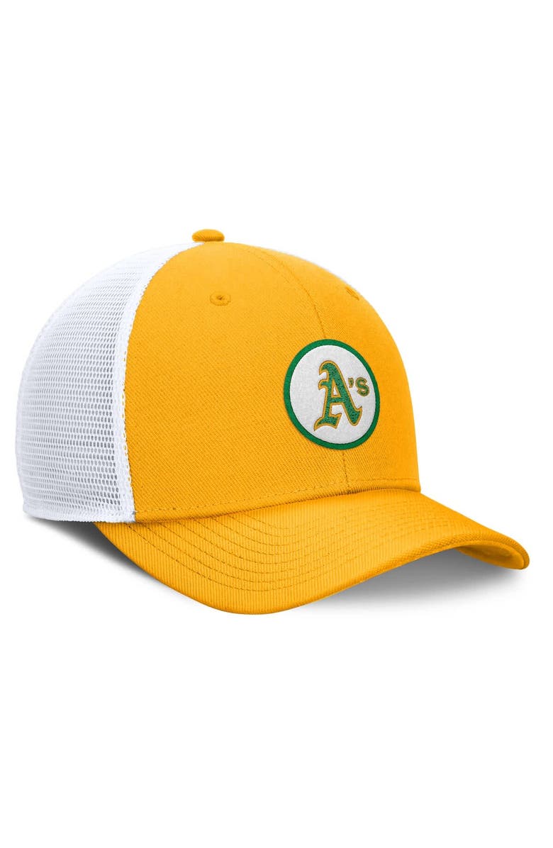 Nike Men's Nike Gold Oakland Athletics Cooperstown Collection Rise Trucker Adjustable Hat, Alternate, color,